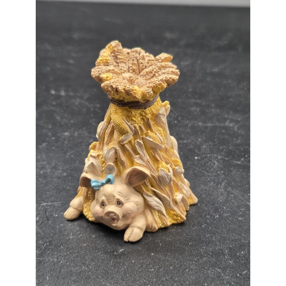 VINTAGE Enesco Kathy Wise Cornstalk Pig 3” Figurine Autumn Theme